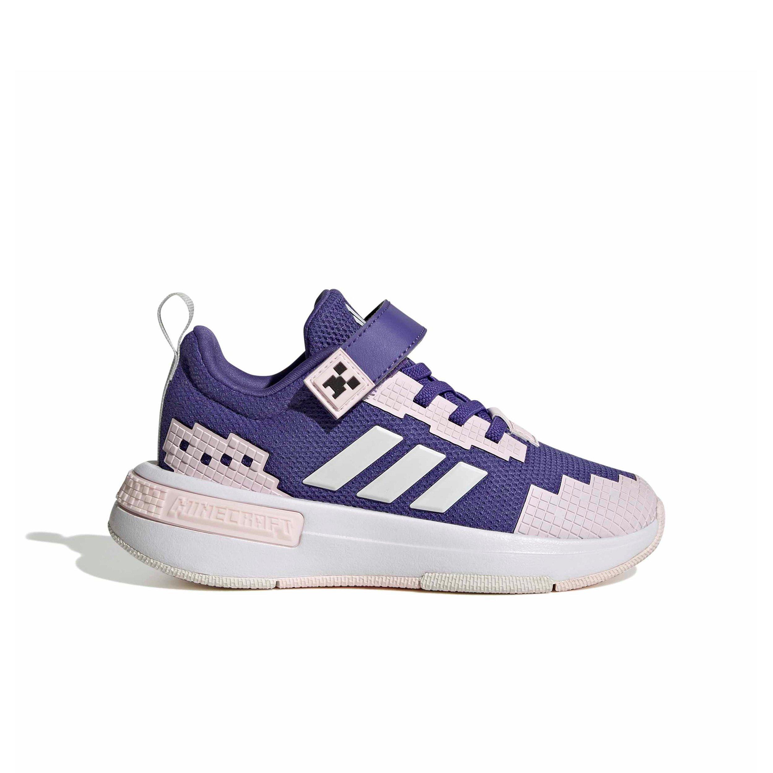adidas Minecraft Pro "Purple/Crystal White/Distilled Pink" Preschool Girls' Shoe - PURPLE/WHITE/PINK